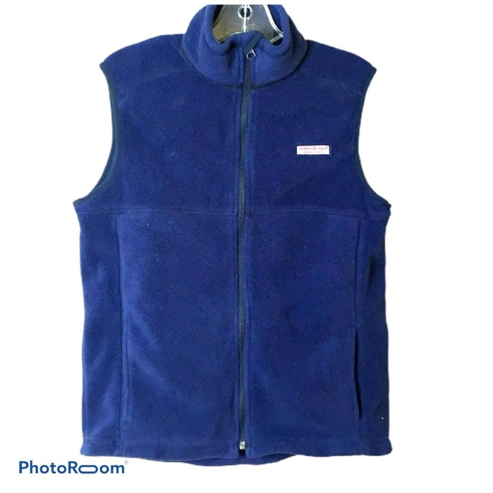 Vineyard Vines Vest Girls XL 20 Navy Blue Fleece Full Zip Mock Neck Preppy Whale